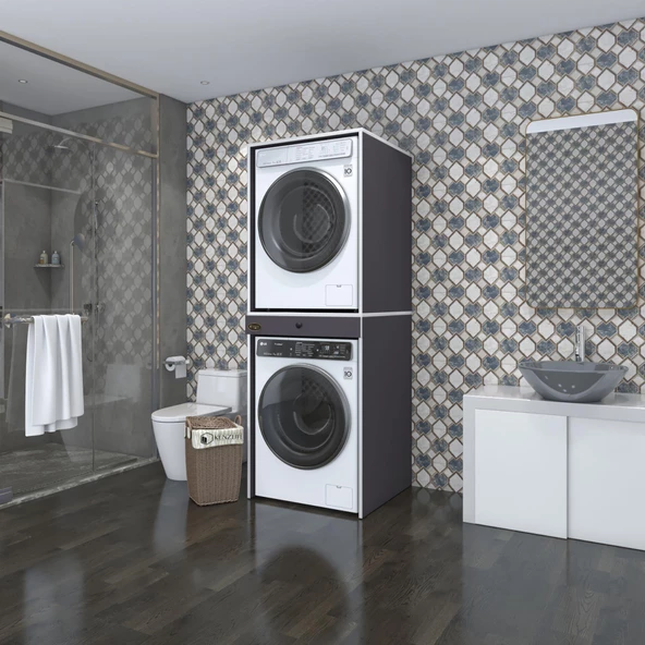 Kenzlife çamaşır-kurutma makinesi dolabı avi senna gri 187*070*60 çekmeceli banyo