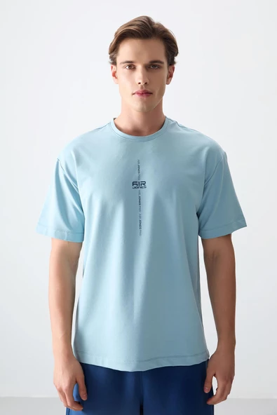 Air Jones Erkek Açık Mavi Oversize 0 Yaka T-shirt 88373