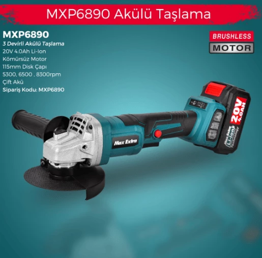 Max Extra MXP 6890 Akülü Avuç Taşlama 115 Mm 20 V. 4 Ah. Çift Akü Devir Ayarlı - Resim 2