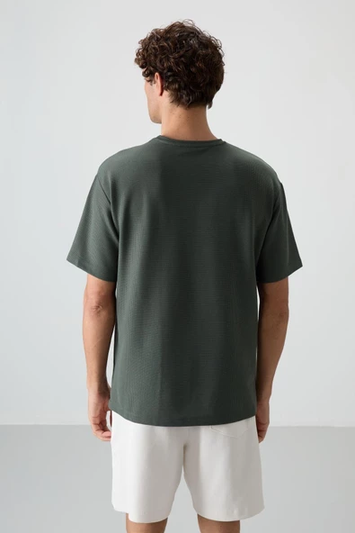 Air Jones Erkek Haki Oversize 0 Yaka T-shirt 88380 - 3