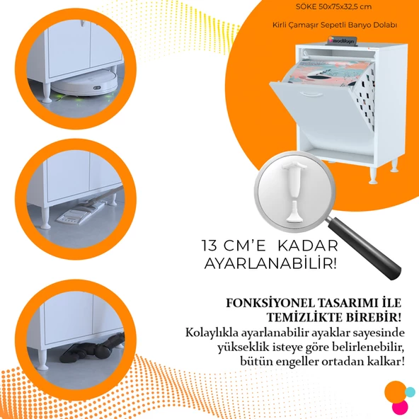 Modilayn SÖKE 45 x 75 x 32,5 cm 1 Göz Sepetli kirli çamaşır banyo dolabı pratik çok foksiyonlu düzenleyici dolap - 6