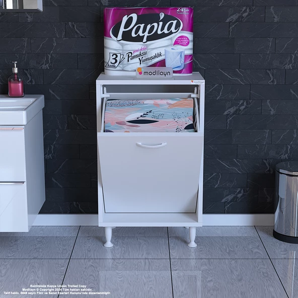 Modilayn SÖKE 45 x 75 x 32,5 cm 1 Göz Sepetli kirli çamaşır banyo dolabı pratik çok foksiyonlu düzenleyici dolap - 3