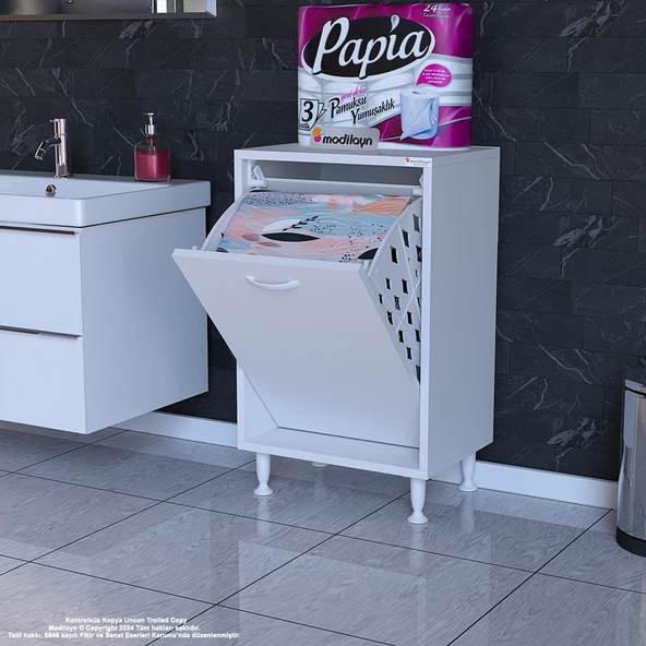 Modilayn SÖKE 45 x 75 x 32,5 cm 1 Göz Sepetli kirli çamaşır banyo dolabı pratik çok foksiyonlu düzenleyici dolap