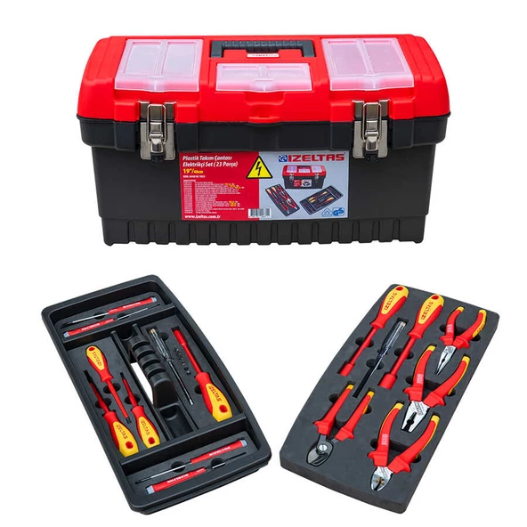 İzeltaş 19'' Elektrikçi Set Plastik Takım Çantası Dolu (23 Parça)