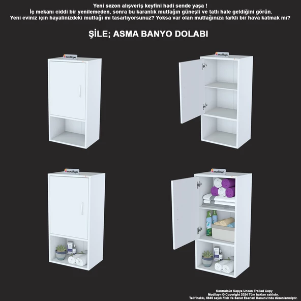 Modilayn ŞİLE 45 x 85 x 32,5 cm Makine Üstü Asma ve Çok Amaçlı Banyo Dolabı - Resim 4