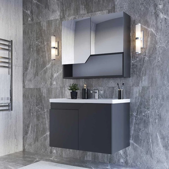 Teta Home Napoli 65 Cm Mdf Banyo Dolabı Seti  Antrasit