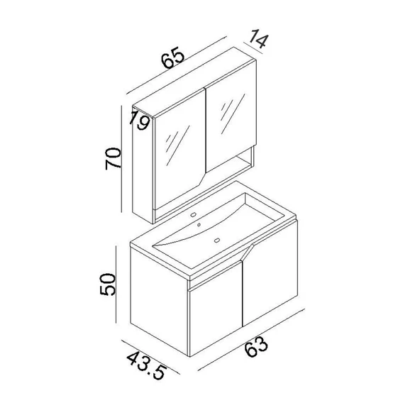 Teta Home Napoli 65 Cm Mdf Banyo Dolabı Seti Antrasit-Beyaz - 5