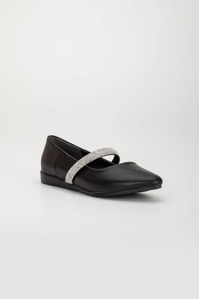 Kalın tek Sıra Taşlı Cilt Siyah Kadın Babet - Resim 4