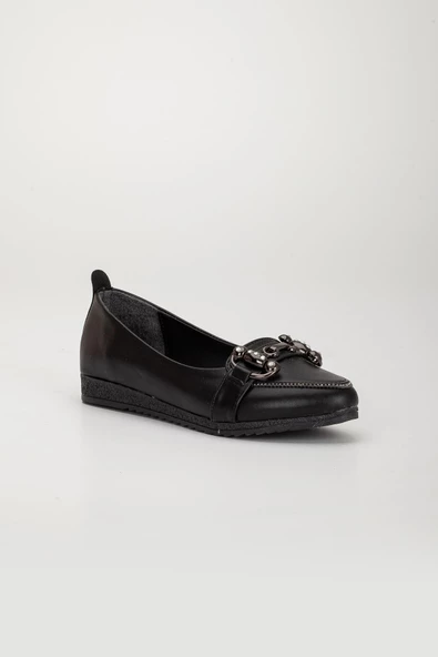 Cilt Tokalı Termo Taban Siyah Kadın Babet - Resim 4