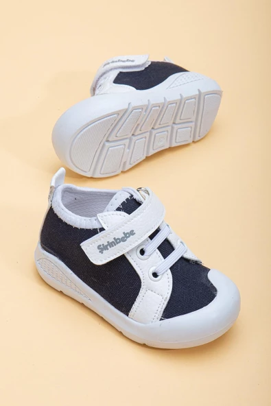 Şirinbebe Şiringenç Keten Lacivert Beyaz Erkek İlkadım Bebek Çocuk Ayakkabısı - Resim 2