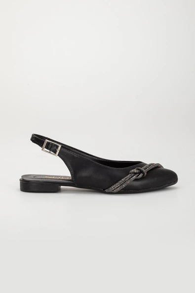 İki Sıra Taşlı Arka Açık Cilt Siyah Kadın Babet - Resim 3