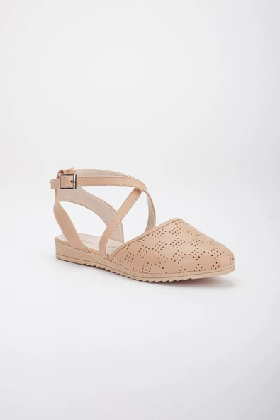 Yüzü Lazer Baskılı Çapraz Baretli Nude Kadın Babet - Resim 4