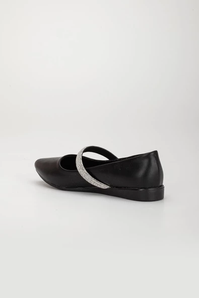 Kalın tek Sıra Taşlı Cilt Siyah Kadın Babet - Resim 5