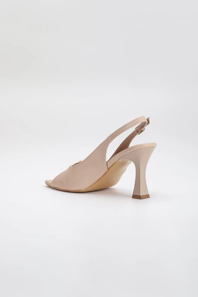 Büyük Numara Kadeh Topuk Cilt Nude Kadın Topuklu Sandalet - Resim 5