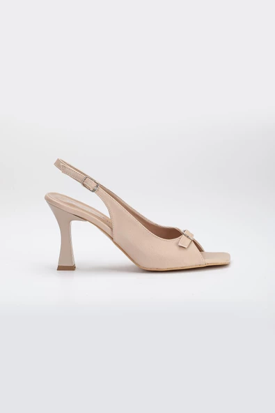 Büyük Numara Kadeh Topuk Cilt Nude Kadın Topuklu Sandalet - Resim 3