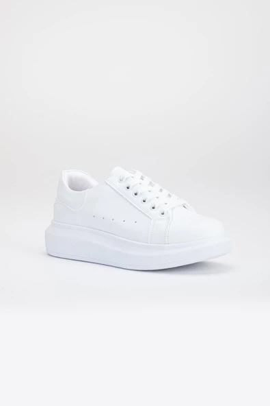 Balon Taban Bağcıklı Hafif Beyaz Kadın Spor Ayakkabı - Resim 4