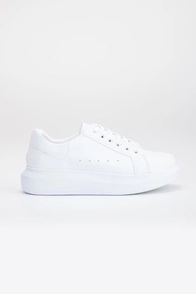 Balon Taban Bağcıklı Hafif Beyaz Kadın Spor Ayakkabı - Resim 3