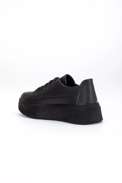 Kalın Taban Tek Sıra Taşlı Bağcıklı Siyah Kadın Spor Ayakkabı - Resim 5