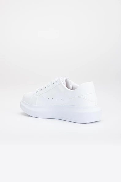 Balon Taban Bağcıklı Hafif Beyaz Kadın Spor Ayakkabı - Resim 5