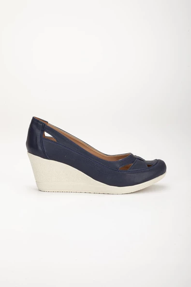 Dolgu Taban Ortopedik Lacivert Kadın Dolgu Topuklu Ayakkabı - Resim 3