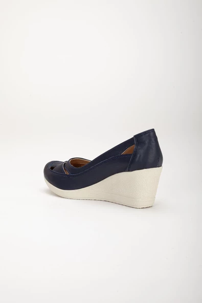 Dolgu Taban Ortopedik Lacivert Kadın Dolgu Topuklu Ayakkabı - Resim 5