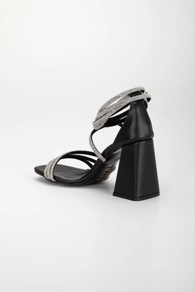 3 Bantlı Bilek Sargılı Gladyatör Model Siyah Kadın Abiye Ayakkabı - Resim 5