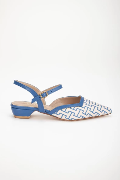 Baskılı Cilt Arka Açık Mavi Kadın Kısa Topuklu Ayakkbı - Resim 3