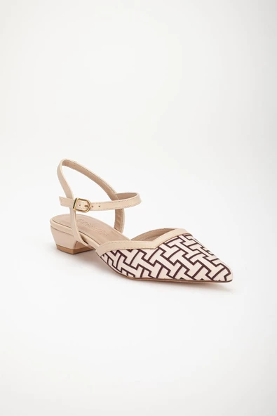 Baskılı Cilt Arka Açık Bej Kadın Kısa Topuklu Ayakkbı - Resim 4