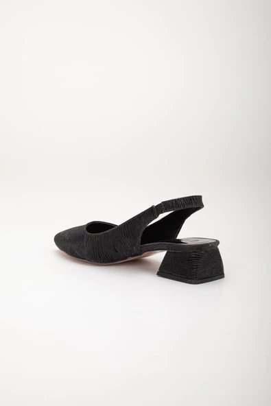 Büyük Numara Parlak çizgili Deri Siyah Kadın Topuklu Ayakkabı - Resim 5