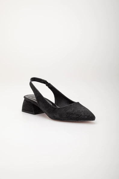 Büyük Numara Parlak çizgili Deri Siyah Kadın Topuklu Ayakkabı - Resim 4
