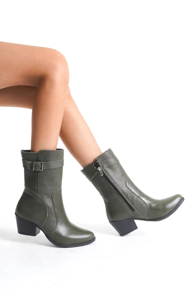 Kadın Hakiki Deri Topuklu Sivri Burun Bot - 8