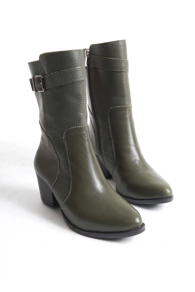 Kadın Hakiki Deri Topuklu Sivri Burun Bot - 11