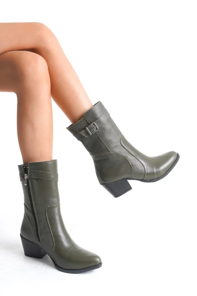 Kadın Hakiki Deri Topuklu Sivri Burun Bot - 9