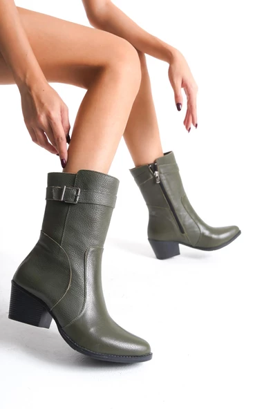 Kadın Hakiki Deri Topuklu Sivri Burun Bot - 10