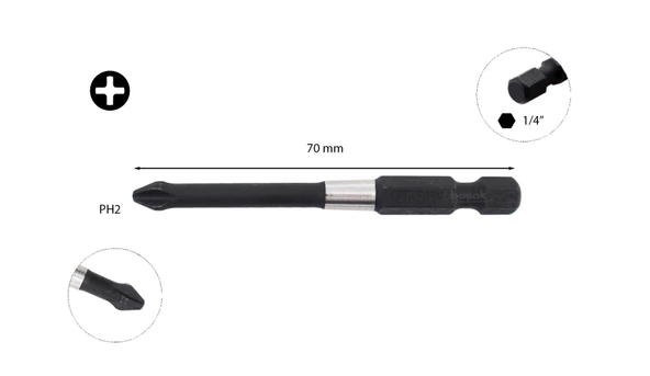 Ceta 1/4" Yıldız Bits Uç (Darbeli Kullanım) - PH2x70 mm-CETA CB/702TM
