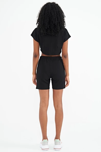 Veryperi Kadın Siyah Şortlu Crop Takım 2117 - Resim 3