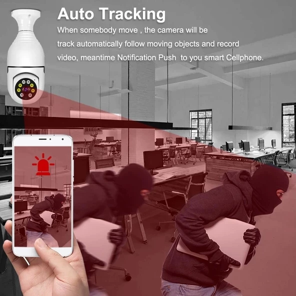 Wifi 360 Panoramik Ampul Kamera Güvenlik Kamerası Çift Wifi 360 Derece Gece Görüşlü - 3