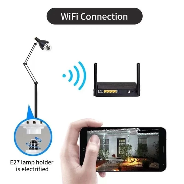 Wifi 360 Panoramik Ampul Kamera Güvenlik Kamerası Çift Wifi 360 Derece Gece Görüşlü - 7