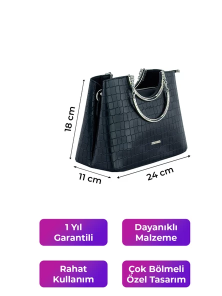 Kriste Bell Kadın Çanta Kroko Siyah 7140 - 3