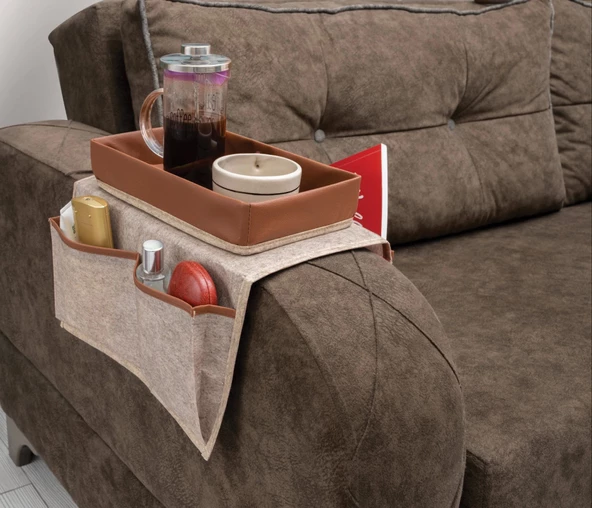 Çok Amaçlı Deri Şeritli Cepli Koltuk Kenarı Düzenleyici 03938 - 2