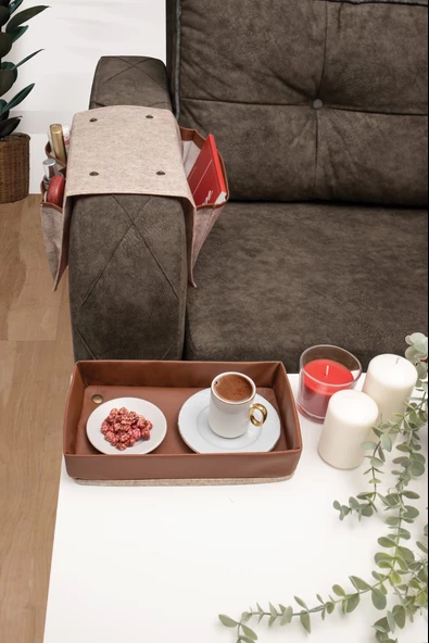 Çok Amaçlı Deri Şeritli Cepli Koltuk Kenarı Düzenleyici 03938 - 8