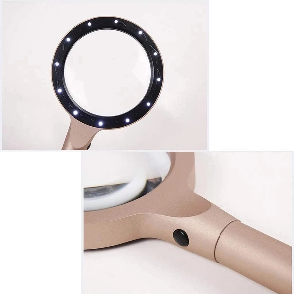 Nikula-12 Led Işıklı 10x Büyüteç  ,yaşlılar Ve Çocuklar Için Okuma Saplı  Metal Büyüteç 8013 - 2