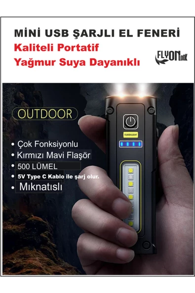 Güçlü Dayanıklı Şarj Edilebilir Mini Portatif  El Feneri ve Ortam Aydınlatma Mıknatıslı  Fonsiyonlu - 3