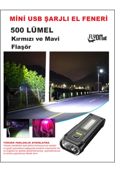 Güçlü Dayanıklı Şarj Edilebilir Mini Portatif  El Feneri ve Ortam Aydınlatma Mıknatıslı  Fonsiyonlu - 5