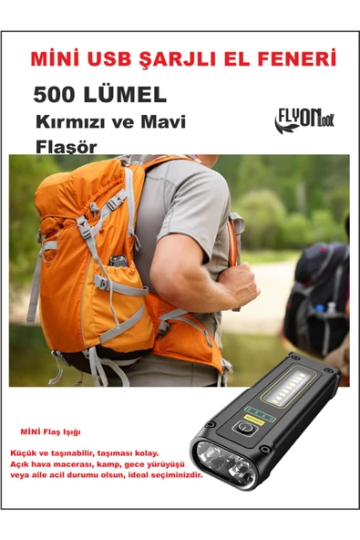 Güçlü Dayanıklı Şarj Edilebilir Mini Portatif  El Feneri ve Ortam Aydınlatma Mıknatıslı  Fonsiyonlu - 6