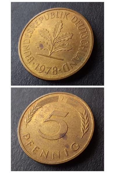 1978 almanya 5 pfennig patinalı Eski yabancı madeni para