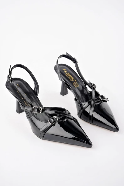 Muggo MİCHELLE Garantili Arkası Açık Kemer Detaylı İki Bantlı Rugan Kadın Topuklu Ayakkabı - 8