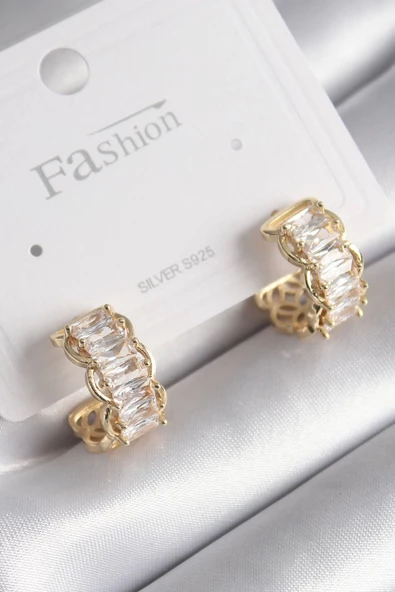 MuI MuI Pirinç Gold Renk Zirkon Taşlı Kadın Küpe