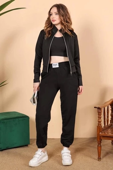 Rahatlığın Şıklığı Tarz Siyah Paçası Lastikli Eşofman Altı - 4