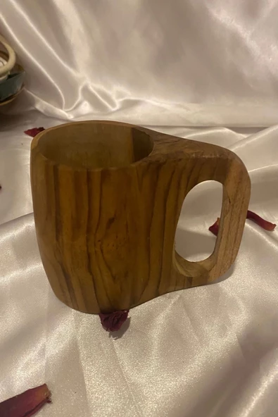 Kuksa Ahşap Rengi Tahta Bardak Kupa - 6